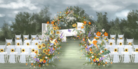 户外橙色碎花婚礼效果图