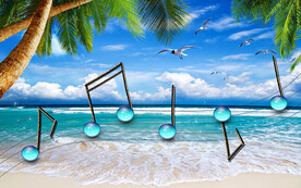 清新海滩音符电视背景墙