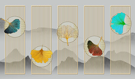 银杏屏风山水背景墙