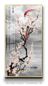 手绘梅花喜鹊玄关装饰画