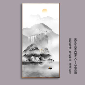 新中式抽象个性水墨山水玄关装饰