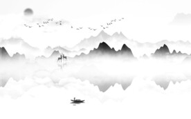 别墅高雅意境山水 文件分层 