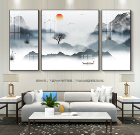 创意抽象山水画客厅装饰画无框盏