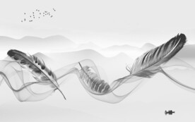 羽毛高雅意境山水 文件分层 