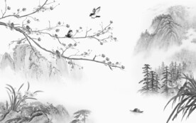 花鸟简约意境山水 文件分层 