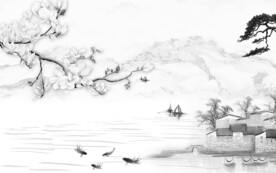 高端 中式新款山水 文件分层 