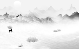 客厅山水现代新画 文件分层画