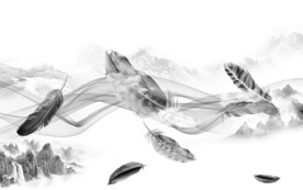 羽毛山水简约新画 文件分层画