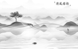 中国风山水现代新画 文件分层画