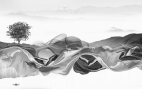 灰色新山水意境画 文件分层画