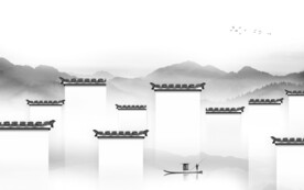 徽派新中式山水图 文件分层画