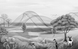 麋鹿新中式山水图 文件分层画