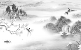 高端新中式山水图 文件分层画