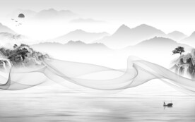 高清新中式山水图 文件分层画