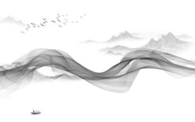 现代 新中式山水图 文件分层画