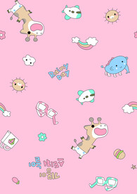 卡通 长颈鹿 彩虹 云朵