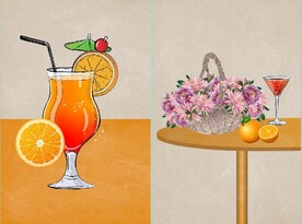 北欧风鲜花酒杯餐饮餐厅装饰画