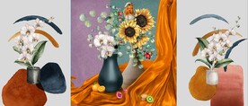 北欧风抽象花瓶水果油画装饰画