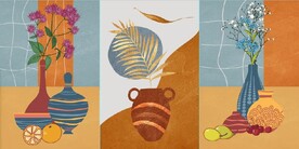 北欧风抽象花瓶水果油画装饰画