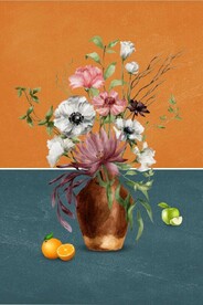 北欧风抽象花瓶水果油画装饰画