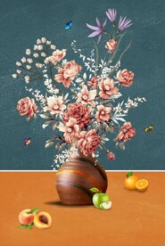 北欧风抽象花瓶水果油画装饰画
