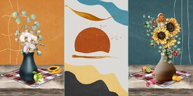 北欧风抽象花瓶水果油画装饰画