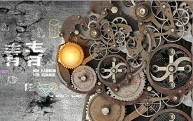 复古工业风机械齿轮餐饮背景墙