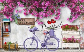 欧美田园风自行车花墙背景墙