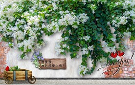 欧美田园风植物花墙背景墙