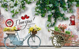 欧美田园风自行车花墙背景墙