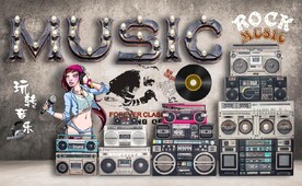 复古音乐美女KVT背景墙壁画