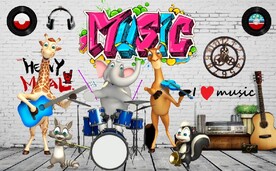 欧美风3D音乐人物KTV背景墙