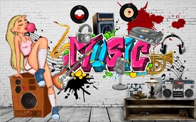 欧美风3D音乐美女KTV背景墙