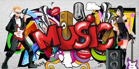 欧美风3D涂鸦音乐KTV背景墙