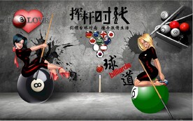 复古怀旧美女台球馆健身房背景墙