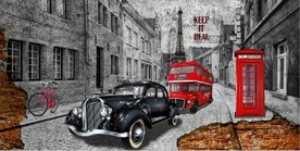 复古英伦风建筑风景餐饮背景墙