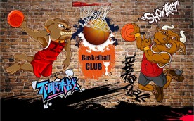 复古怀旧篮球狗体育馆背景墙