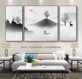 新中式水墨山水画客厅装饰画挂画