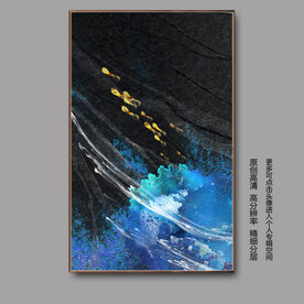 现代抽象简约海底鱼群玄关装饰画