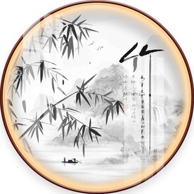 新中式竹子山水圆形装饰画图片