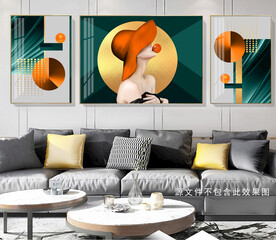 现代简约轻奢客厅三联画