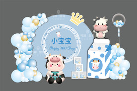 蓝色牛宝宝主题男孩百天宴满月宴