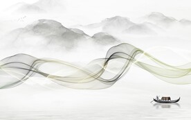 线条现代中式山水 文件分层 