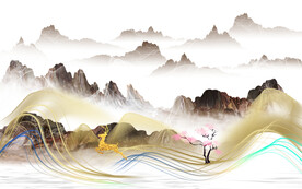 现代 高档山水墙画 文件分层画