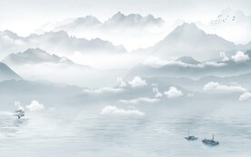 客厅新款山水墙画 文件分层画