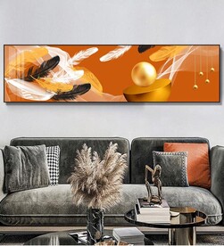 橙色羽毛床头画