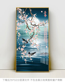 手绘梅花喜鹊玄关装饰画