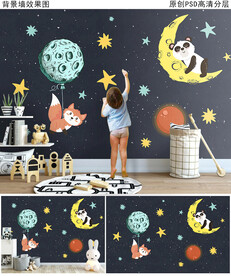 儿童房卡通背景墙