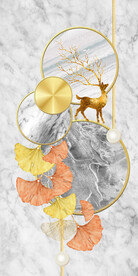 装饰画 晶瓷画 鹿 杏叶