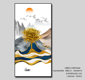 现代简约轻奢山水画玄关